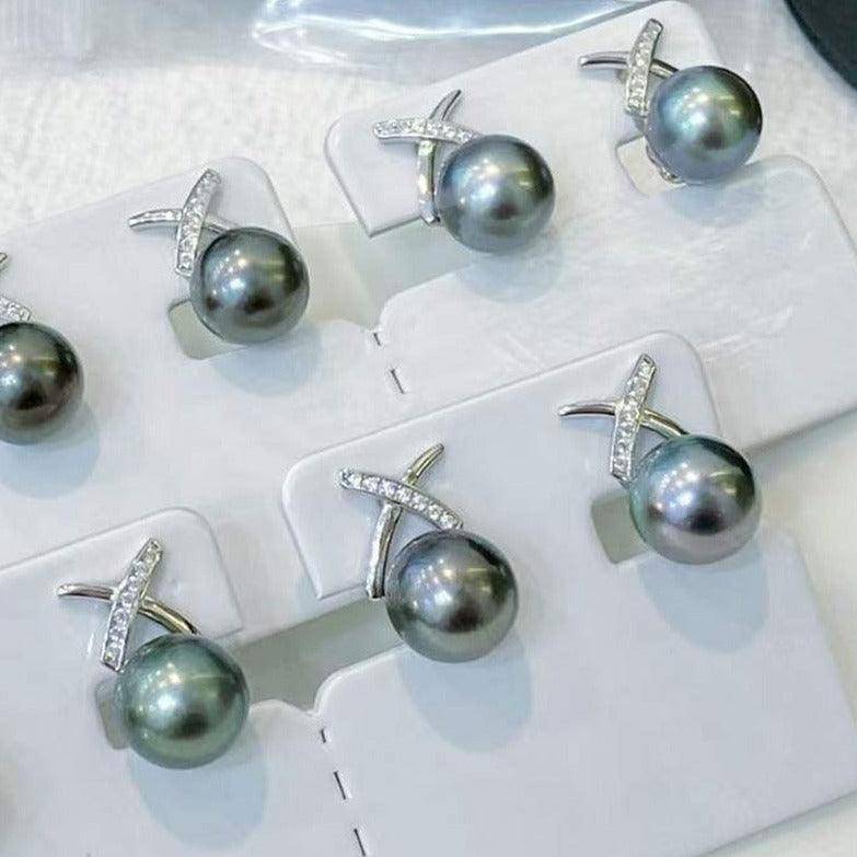 Tahitian Pearl and CZ Earrings for Elegant Style