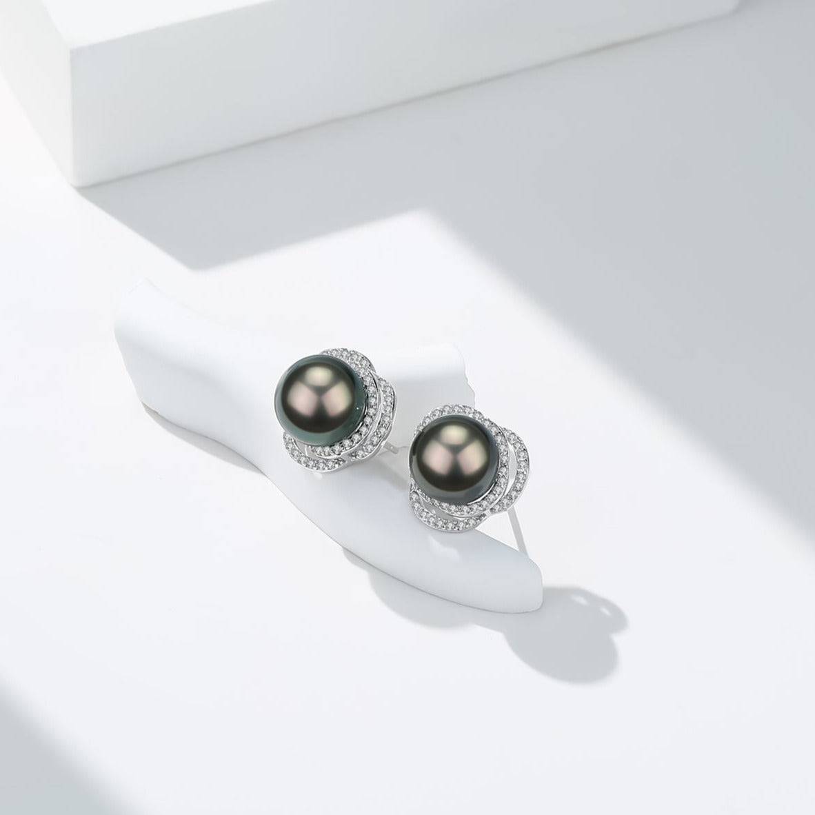 Tahitian Pearl and CZ Elegant Earrings