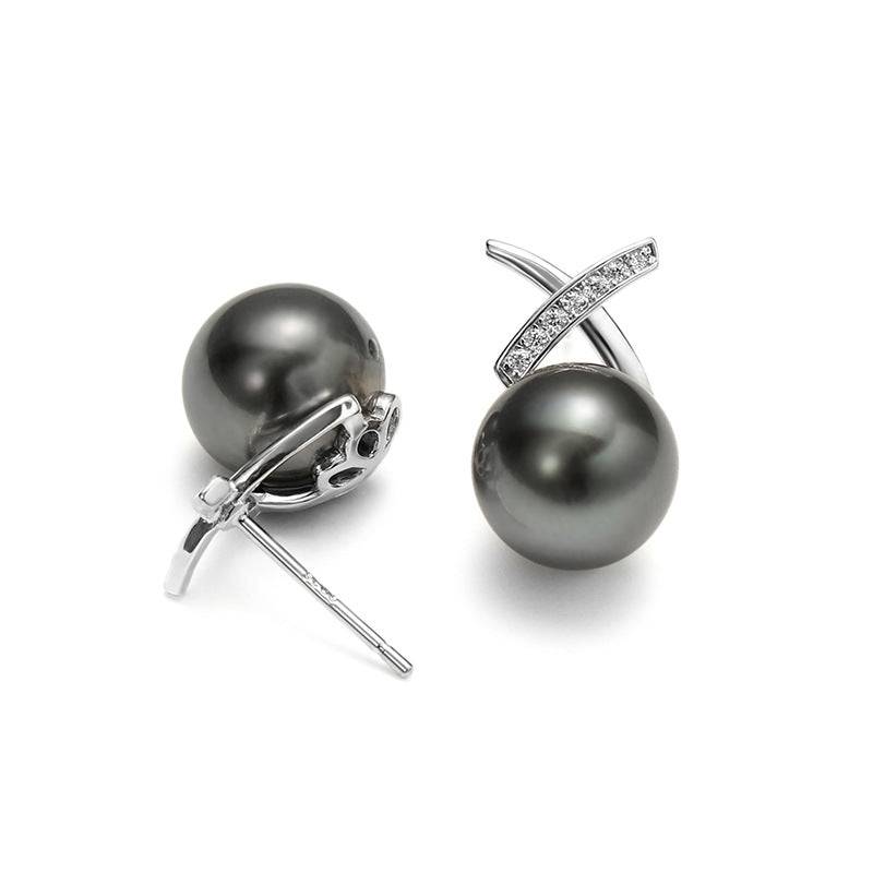 Tahitian Pearl and CZ Earrings for Elegant Style