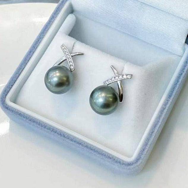 Tahitian Pearl and CZ Earrings for Elegant Style