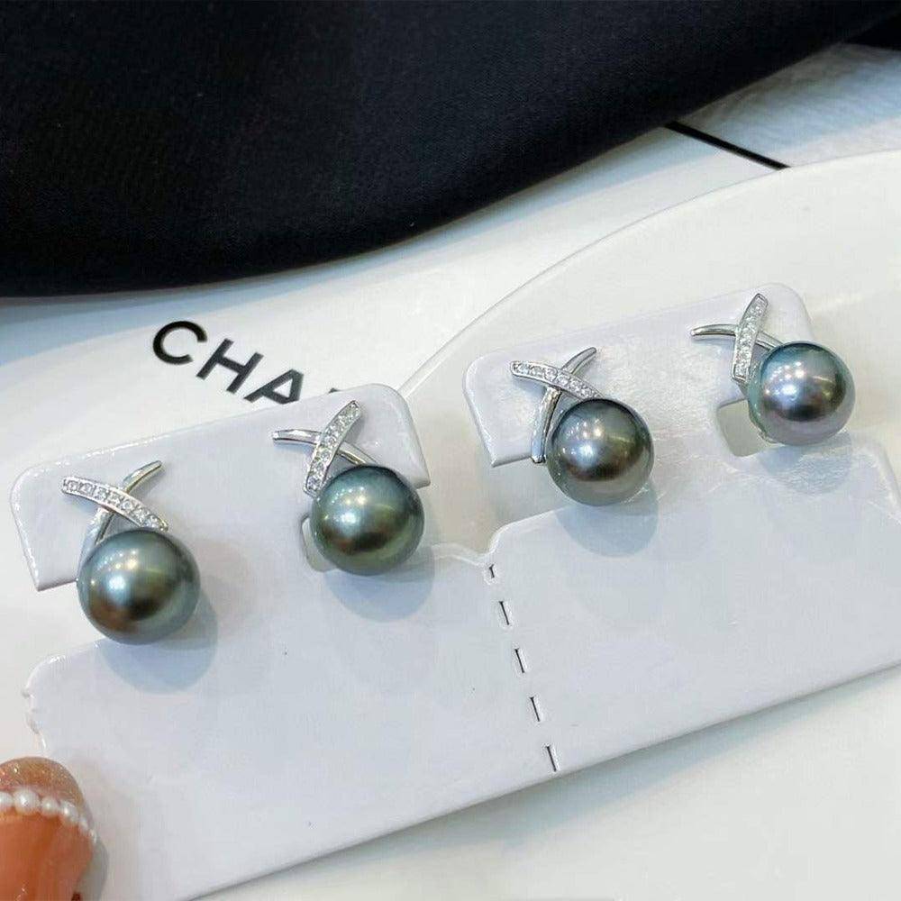 Tahitian Pearl and CZ Earrings for Elegant Style