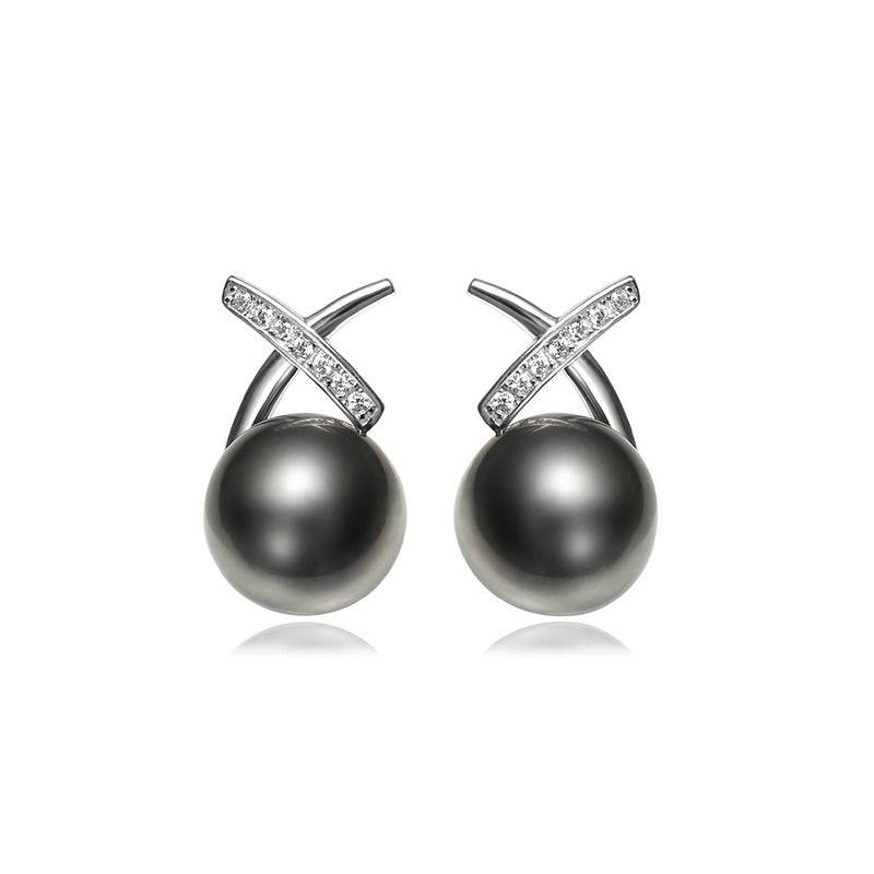 Tahitian Pearl and CZ Earrings for Elegant Style