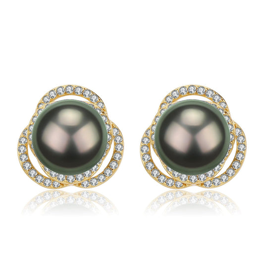 Tahitian Pearl and CZ Elegant Earrings