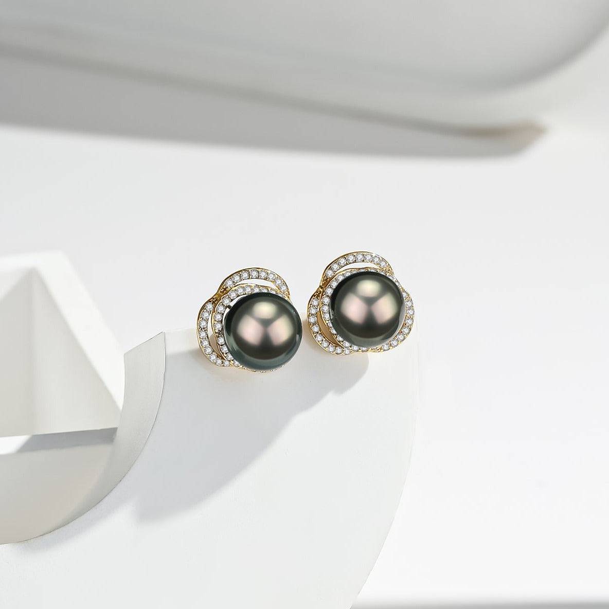 Tahitian Pearl and CZ Elegant Earrings