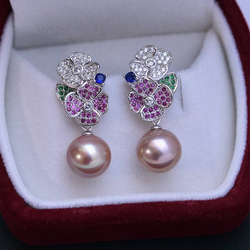 Freshwater Pearl and Colorful Floral Earrings