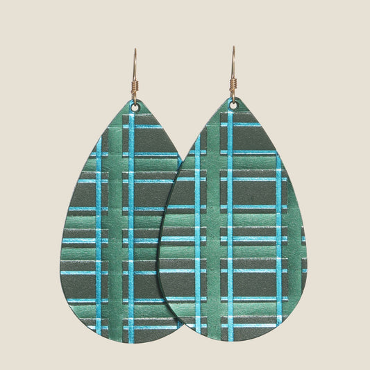 Teardrop Earrings in Evergreen Tartan Design