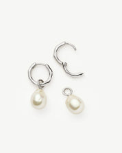 Fine Baroque Pearl Organic Hoop Earrings | 14k Solid White Gold/Pearl