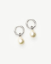 Fine Baroque Pearl Organic Hoop Earrings | 14k Solid White Gold/Pearl