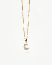 Fine Diamond Initial Mini Pendant Necklace - C | 14k Solid Yellow Gold Plated/Diamond