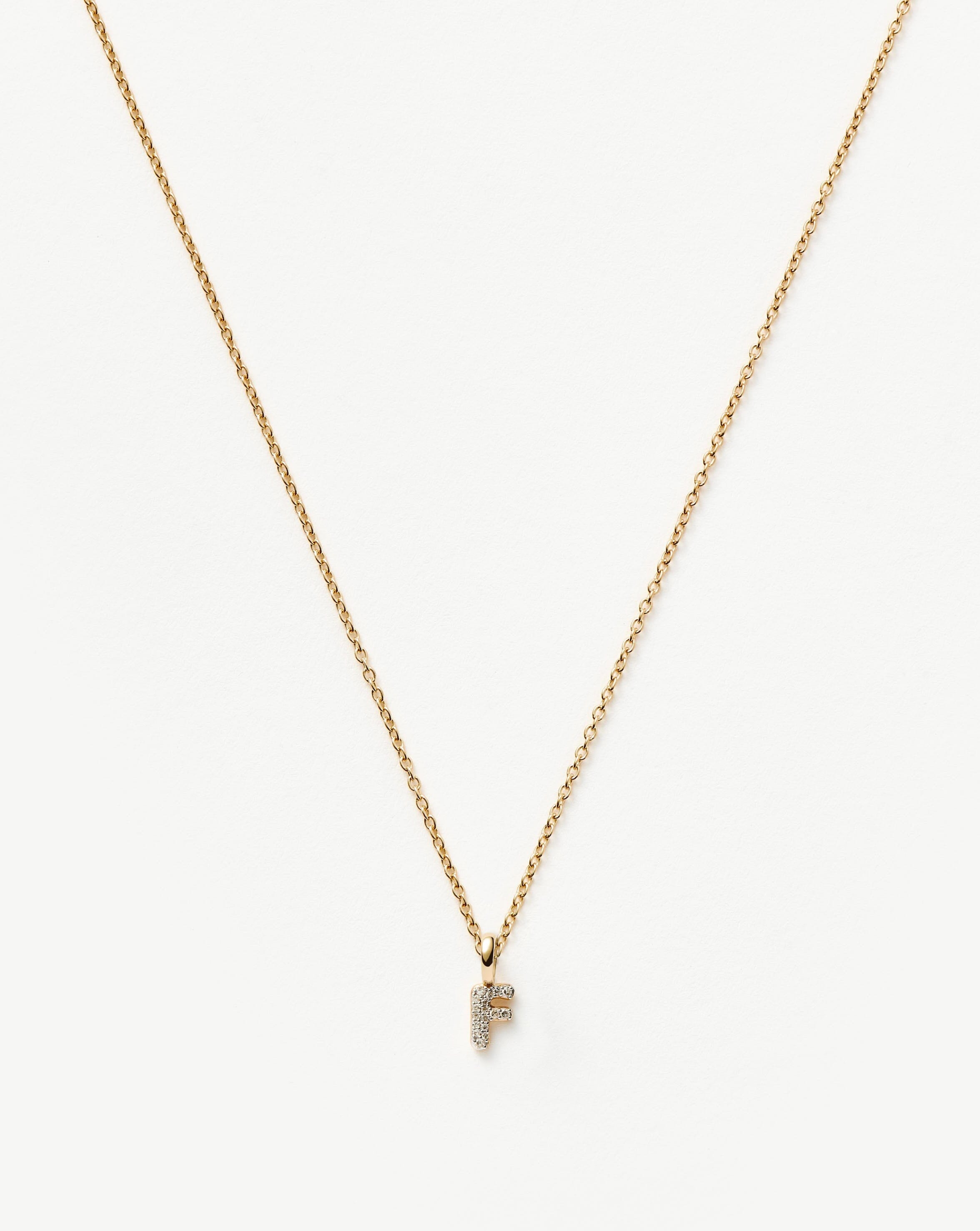 Fine Diamond Initial Mini Pendant Necklace - F | 14k Solid Yellow Gold Plated/Diamond