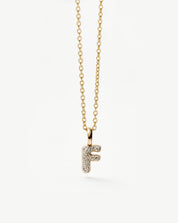 Fine Diamond Initial Mini Pendant Necklace - F | 14k Solid Yellow Gold Plated/Diamond