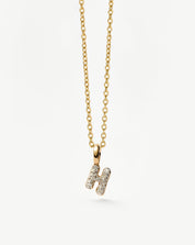 Fine Diamond Initial Mini Pendant Necklace - H | 14k Solid Yellow Gold Plated/Diamond