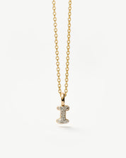 Fine Diamond Initial Mini Pendant Necklace - I | 14k Solid Yellow Gold Plated/Diamond