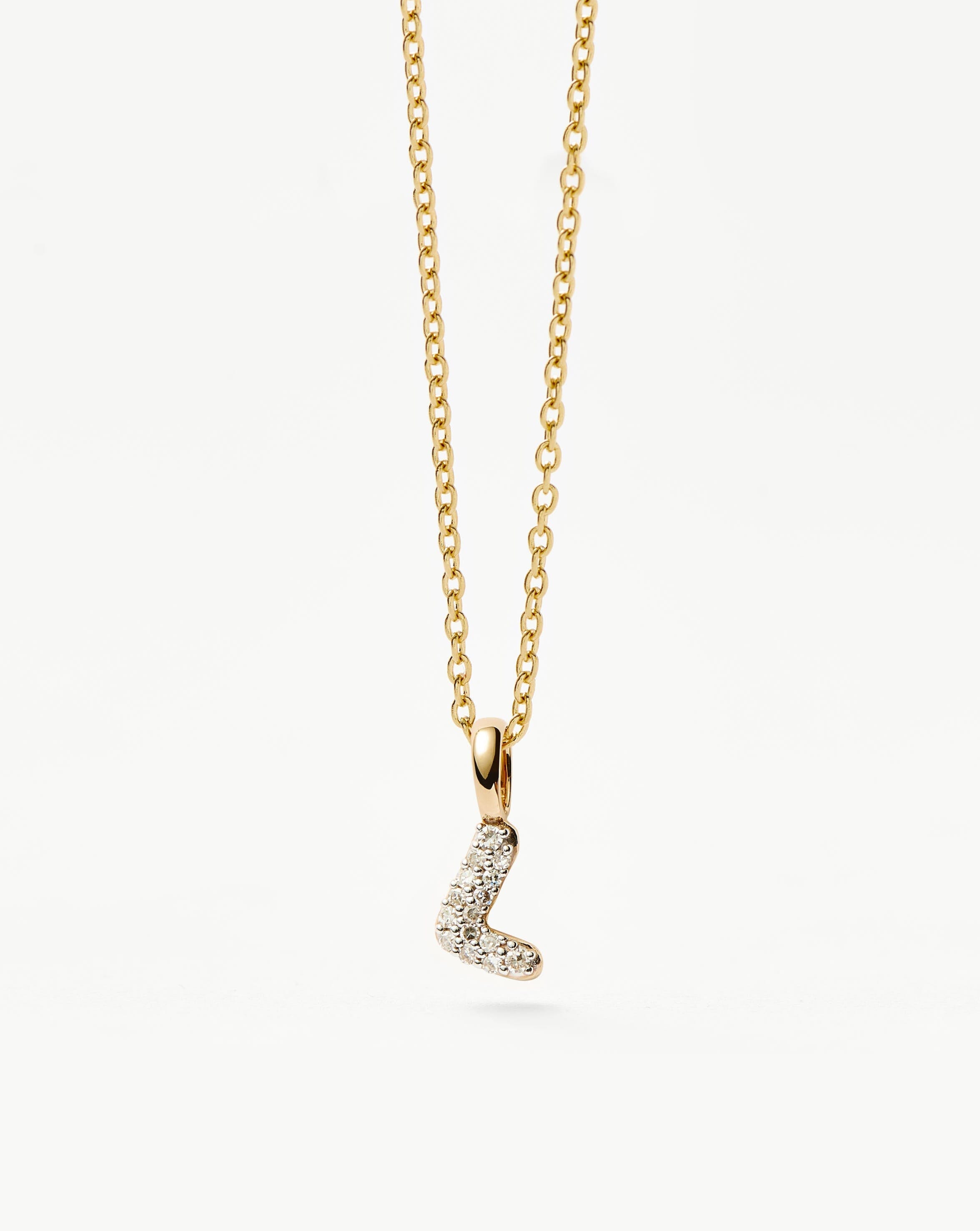 Fine Diamond Initial Mini Pendant Necklace - L | 14k Solid Yellow Gold Plated/Diamond