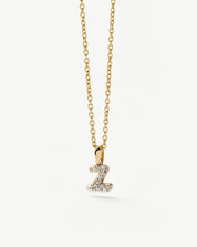 Fine Diamond Initial Mini Pendant Necklace - Z | 14k Solid Yellow Gold Plated/Diamond