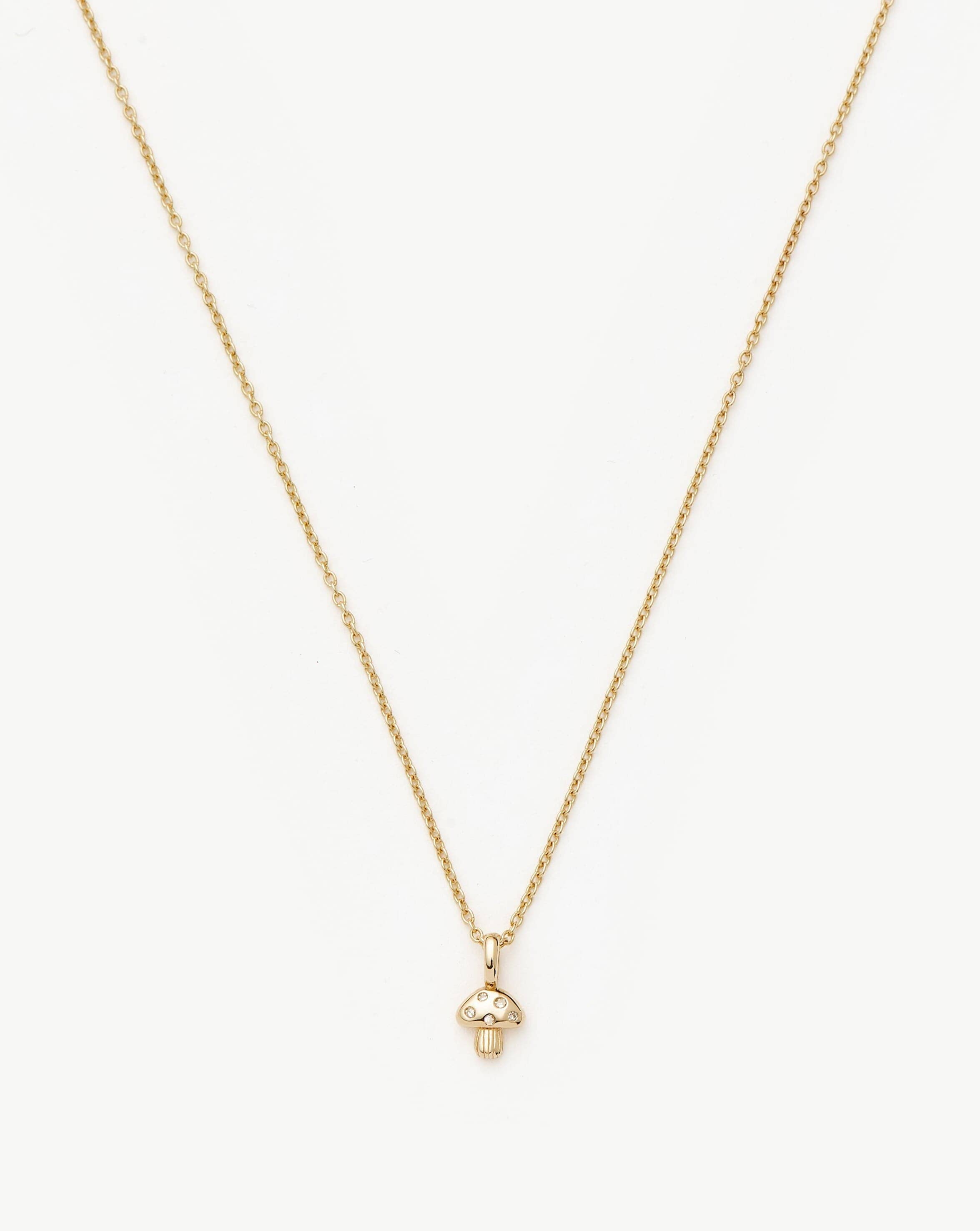 Fine Diamond Mushroom Mini Pendant Necklace | 14k Solid Gold/Diamond