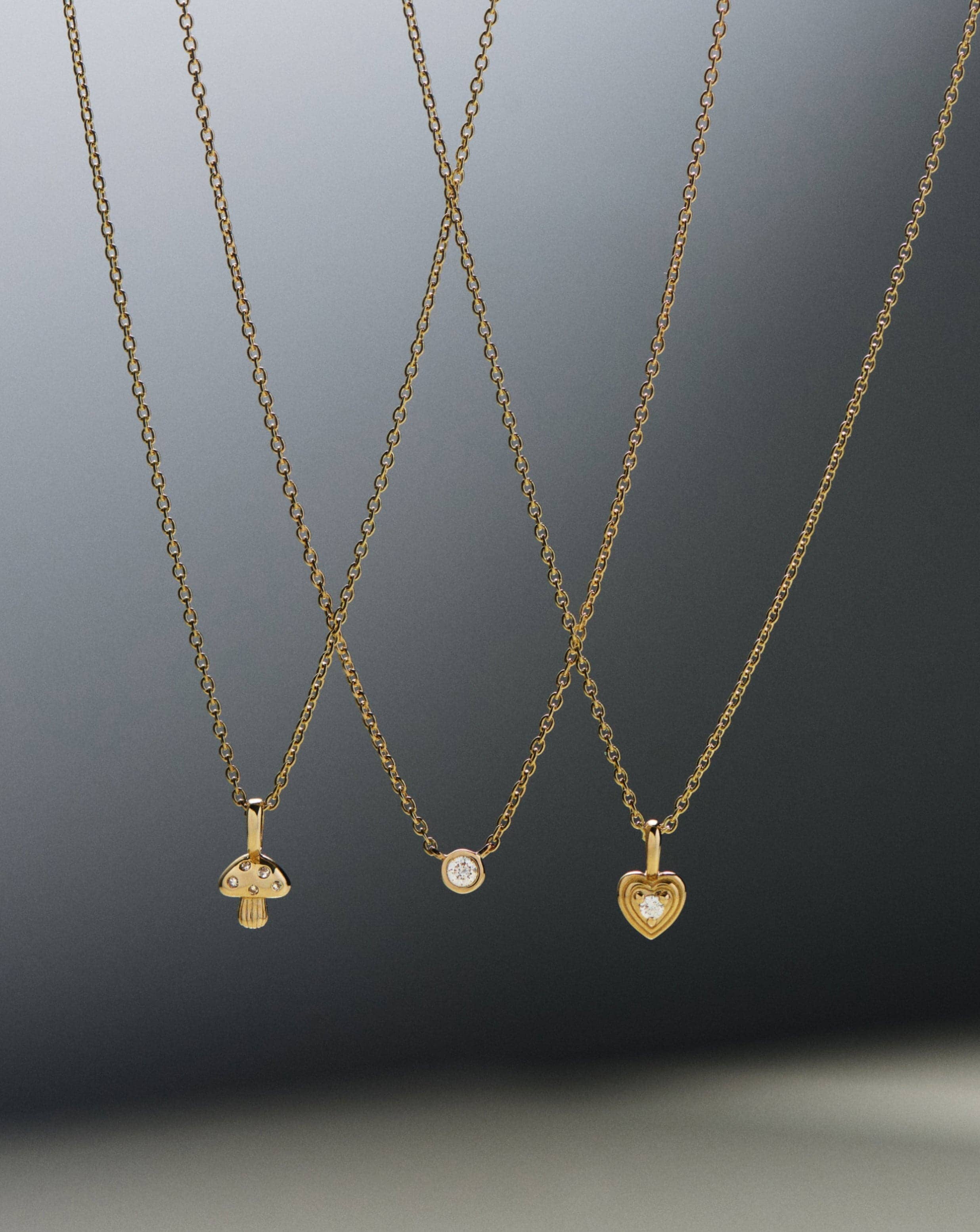 Fine Diamond Mushroom Mini Pendant Necklace | 14k Solid Gold/Diamond