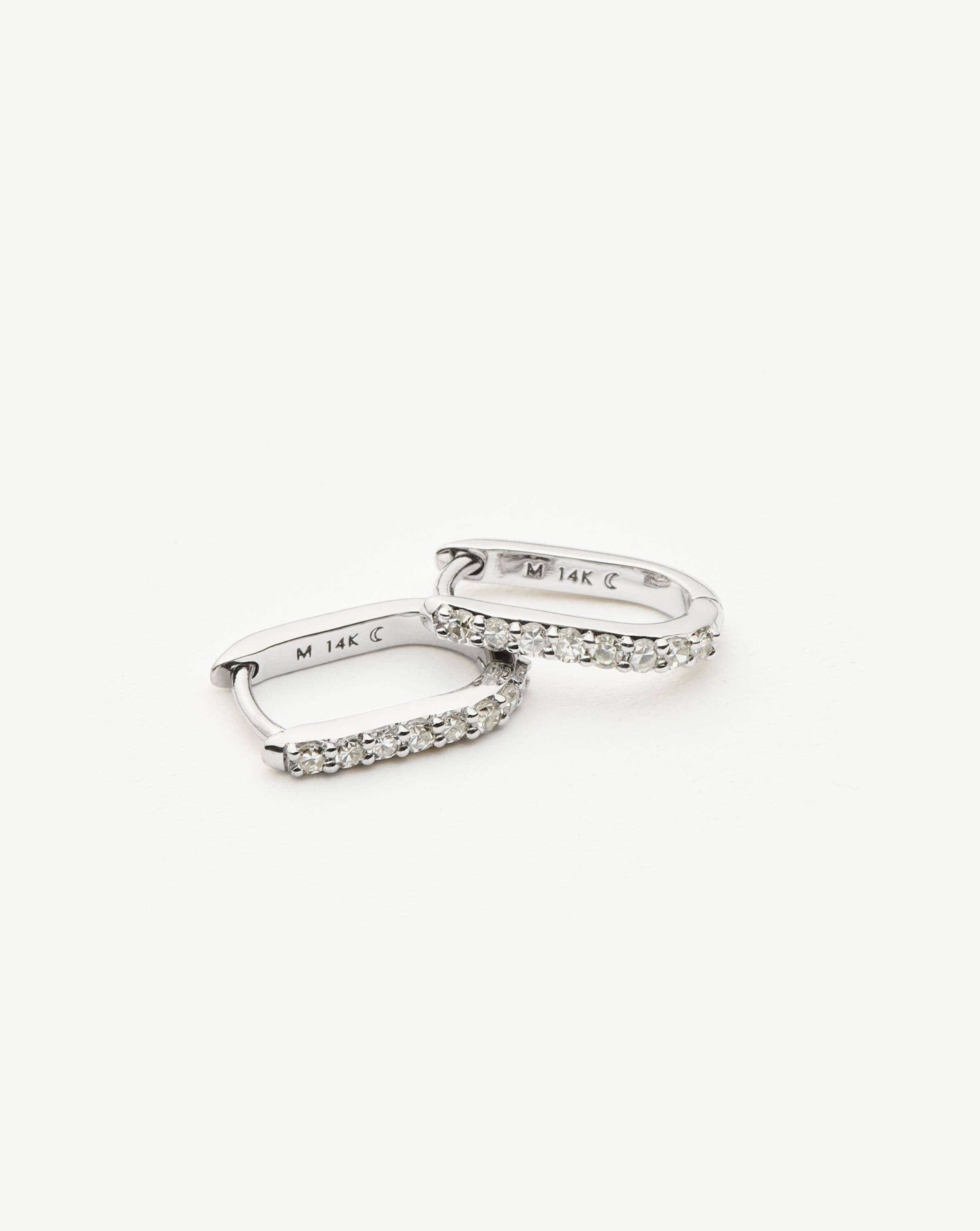 Fine Diamond Ovate Mini Hoop Earrings | 14k Solid White Gold/Diamond