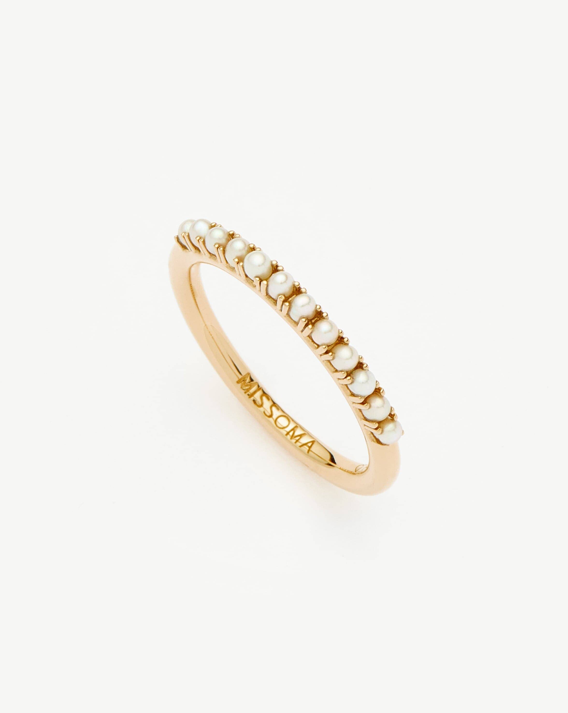 Fine Half Eternity Pearl Ring | 14k Solid Gold/Pearl