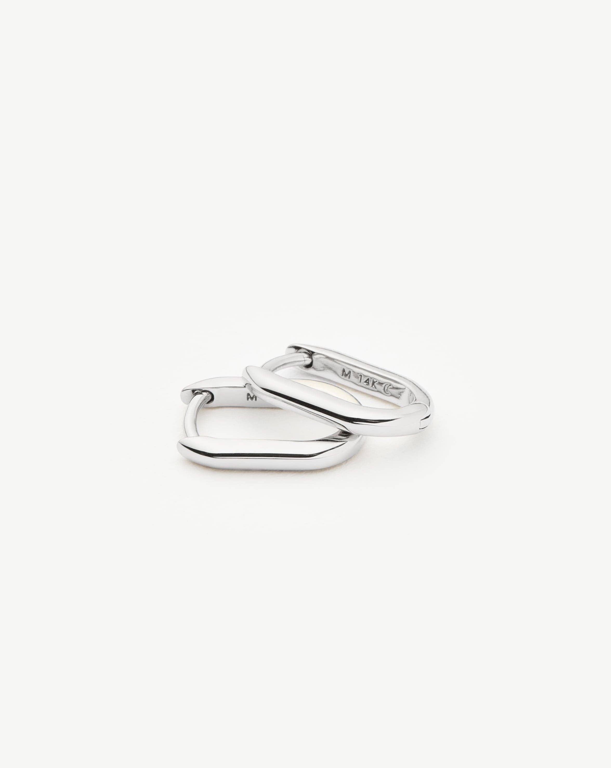 Fine Ovate Mini Hoop Earrings | 14k Solid White Gold