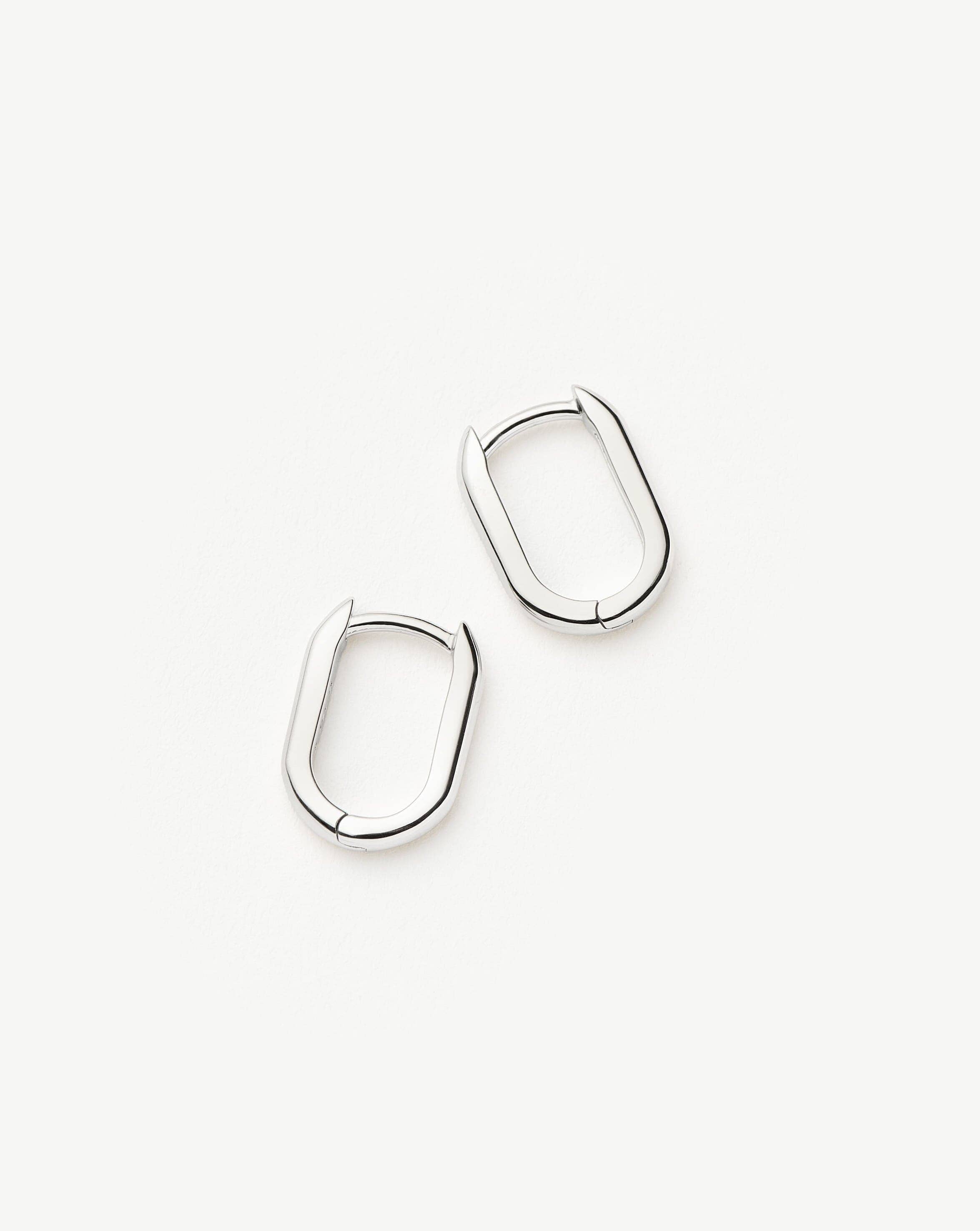 Fine Ovate Mini Hoop Earrings | 14k Solid White Gold