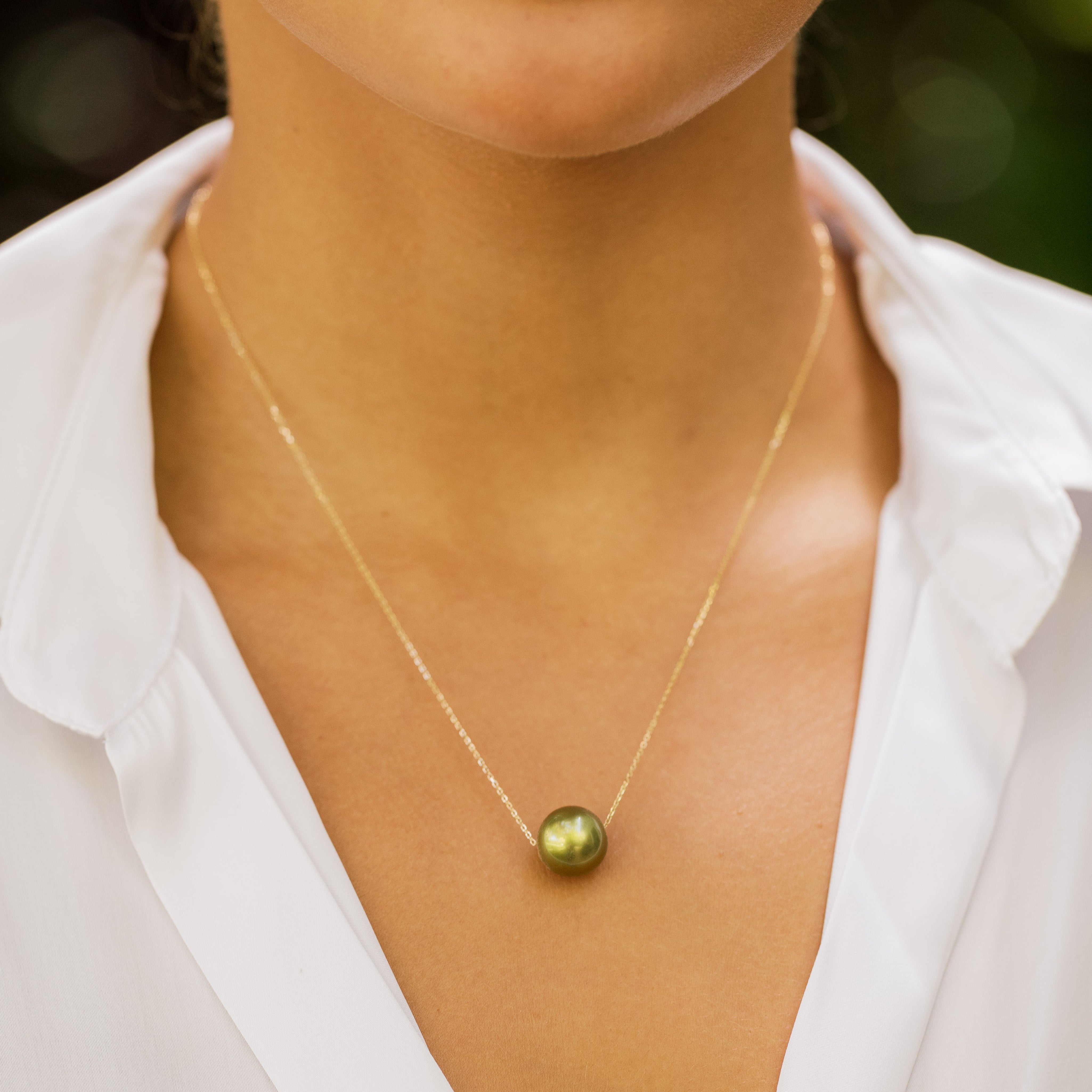 Floating Pistachio Tahitian Pearl Necklace