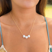 Floating Triple White Edison Pearl Necklace 14kt Gold