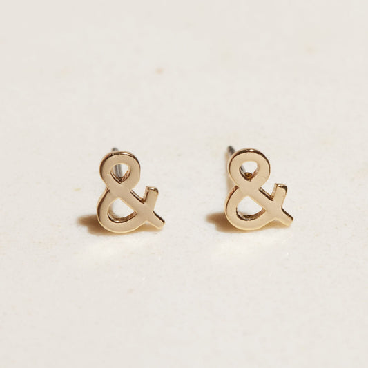 Gold Ampersand Stud Earrings in Unique Design