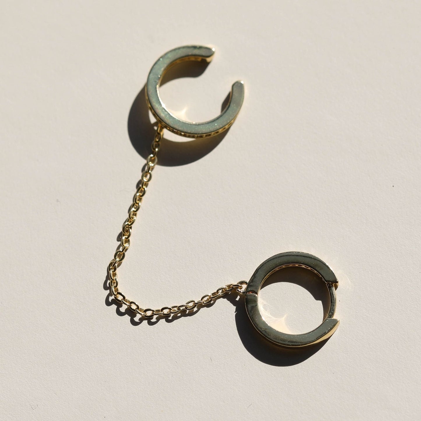 Chain Huggie Earrings with Pavé Ear Cuff