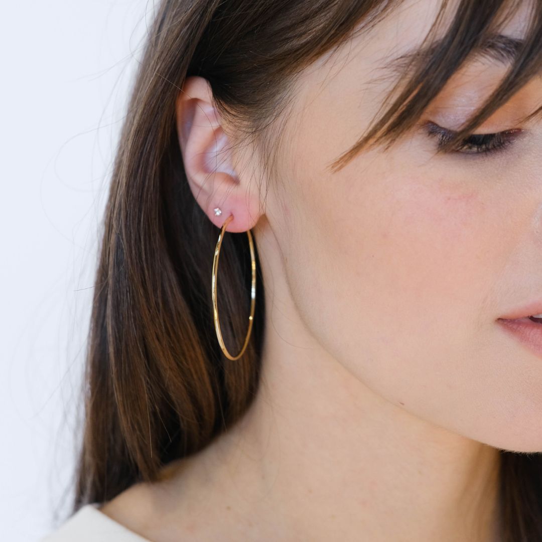 Gold Hoop Earrings with Halo Design