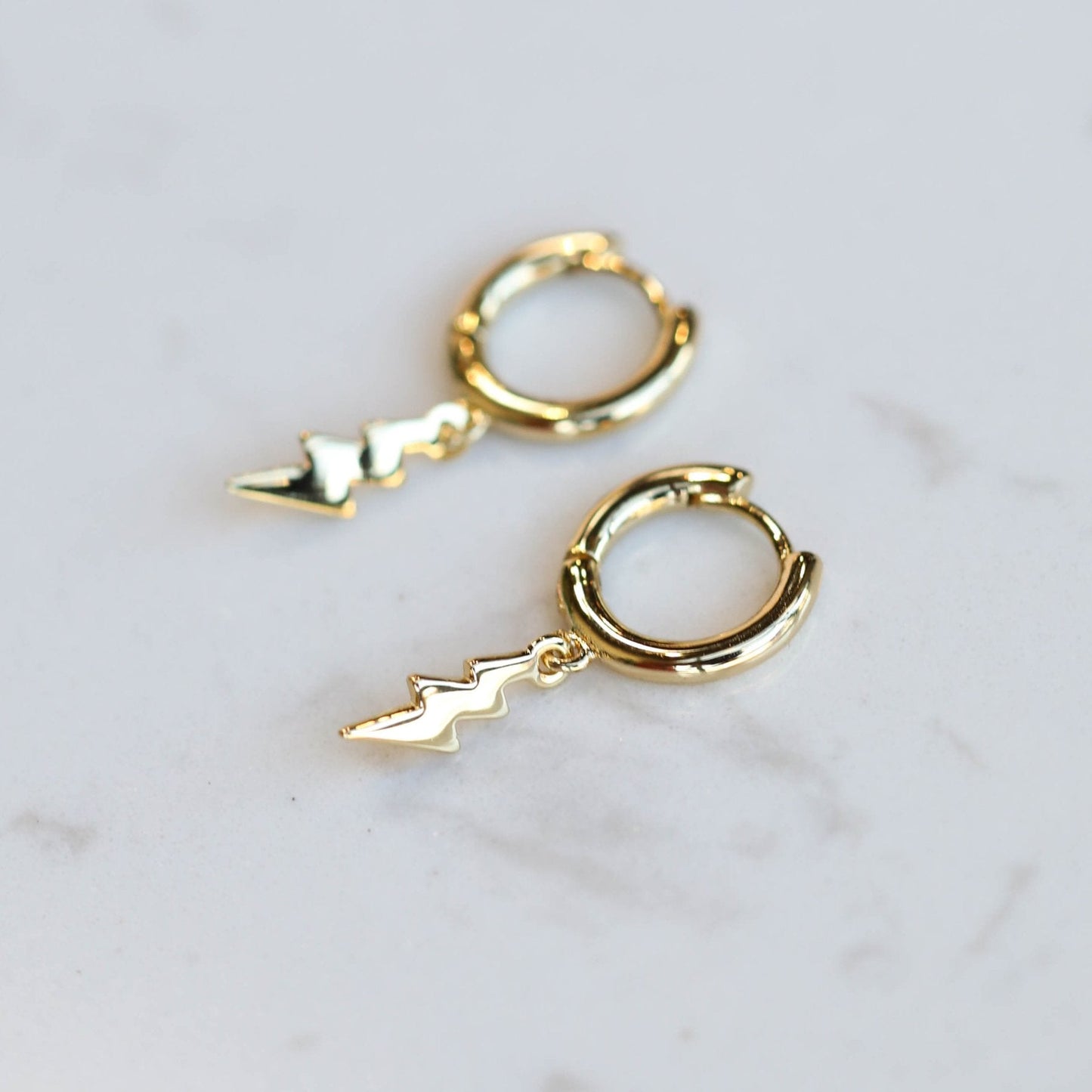 Gold Lightning Bolt Hoop Earrings