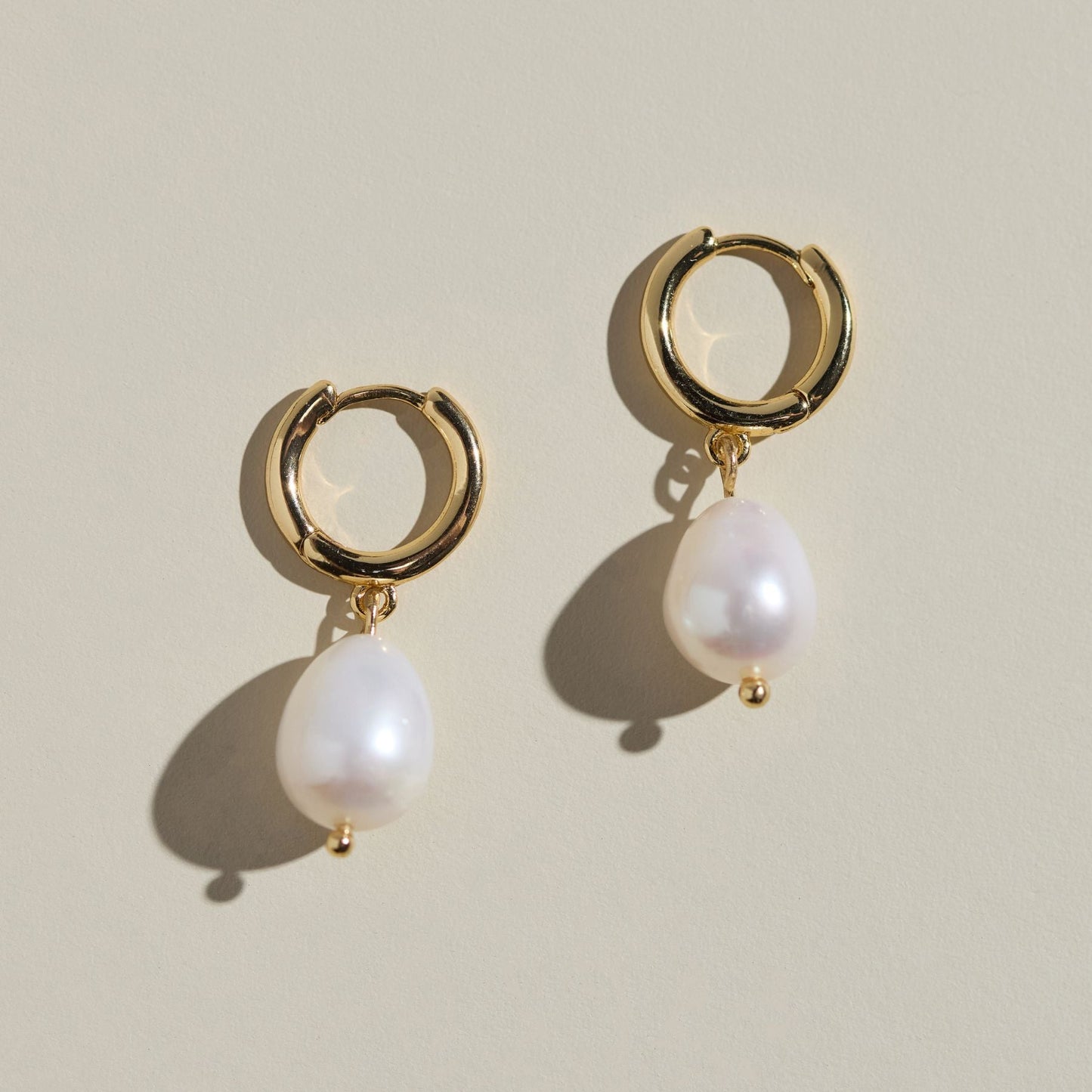 Gold Pearl Drop Hoop Earrings