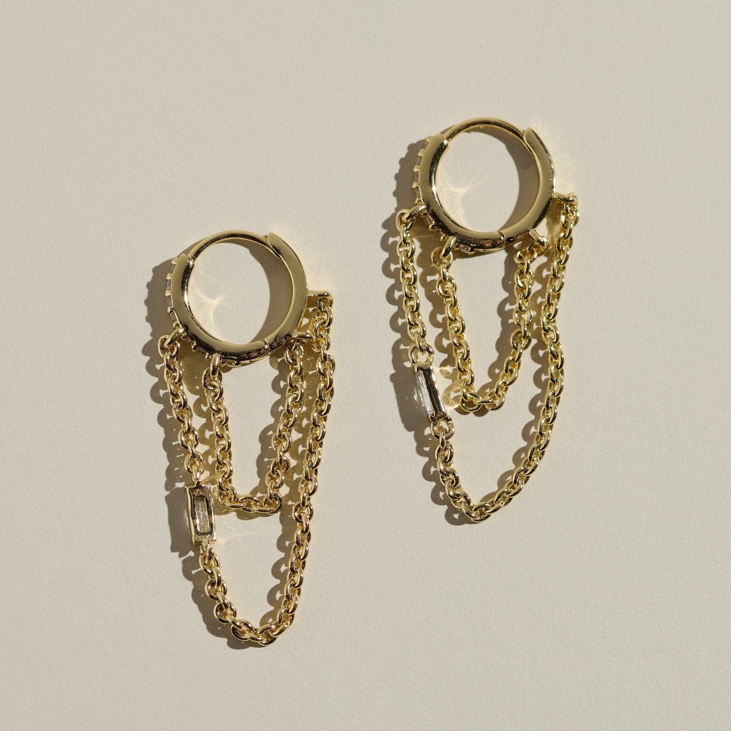 Gold Huggie Earrings with Thea Chain Design