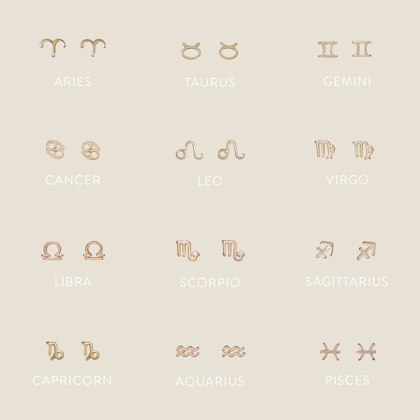 Gold Zodiac Stud Earrings for Astrology Lovers