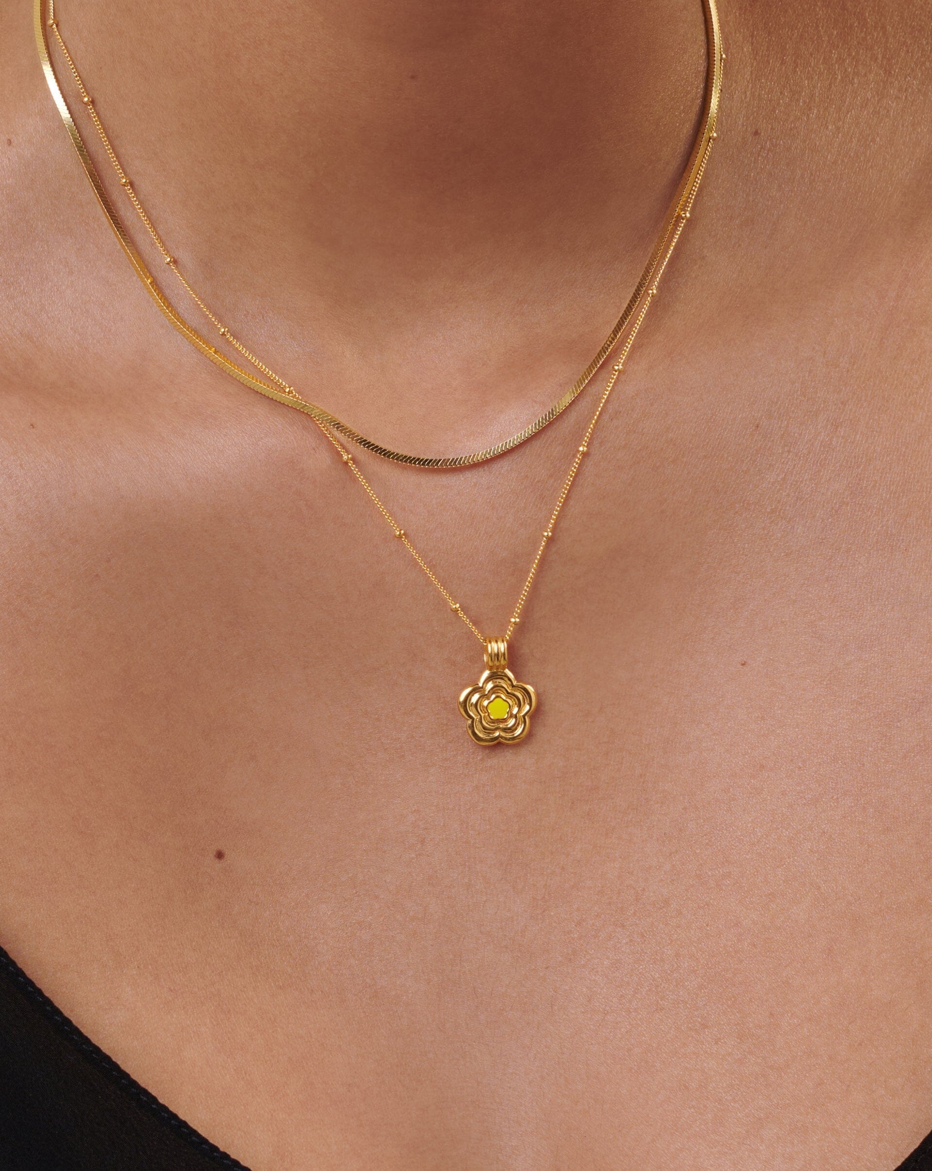 Good Vibes Enamel Flower Pendant Necklace | 18k Gold Vermeil/Lemon Yellow