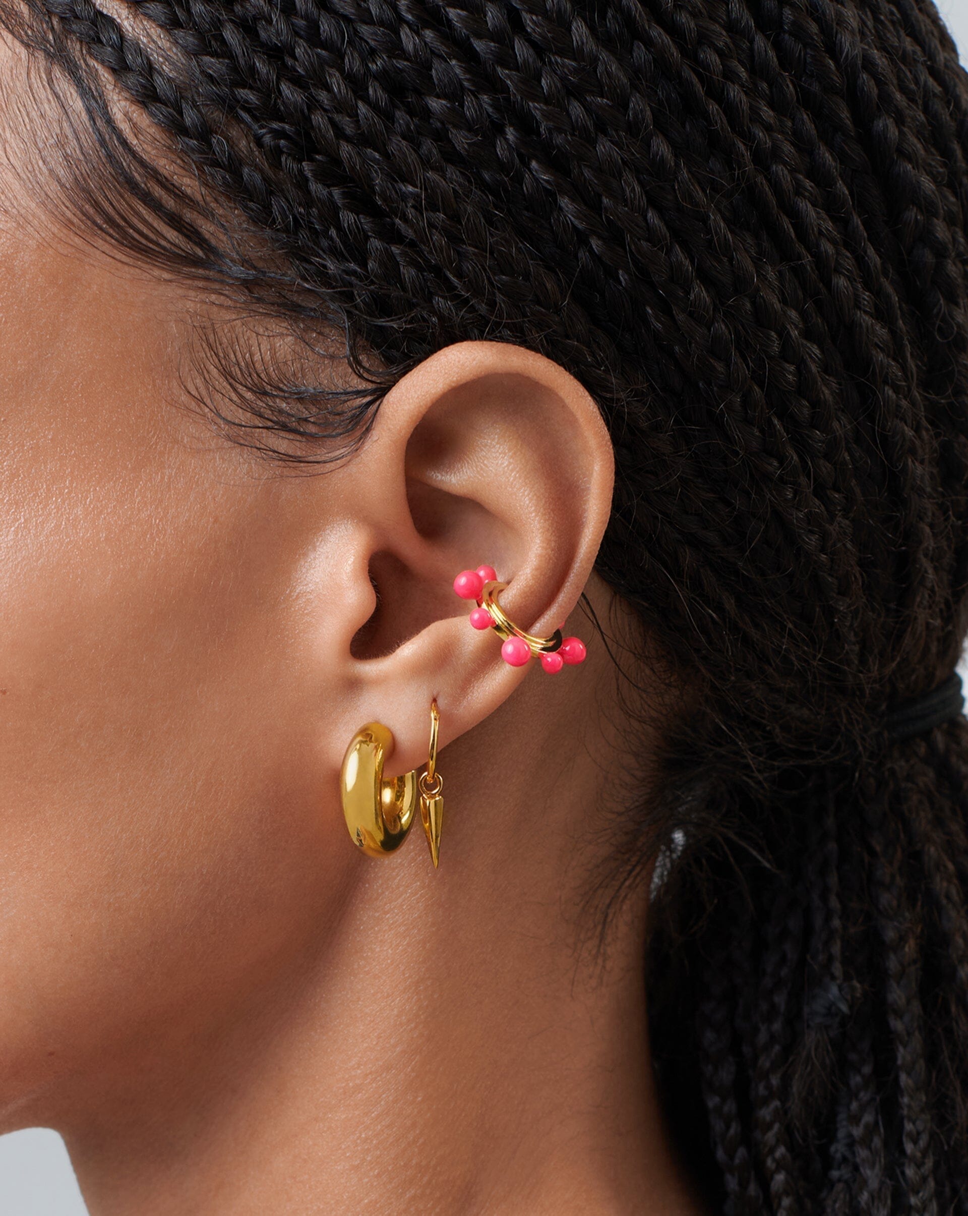 Good Vibes Neon Enamel Sphere Ear Cuff | 18k Gold Plated/Hot Pink