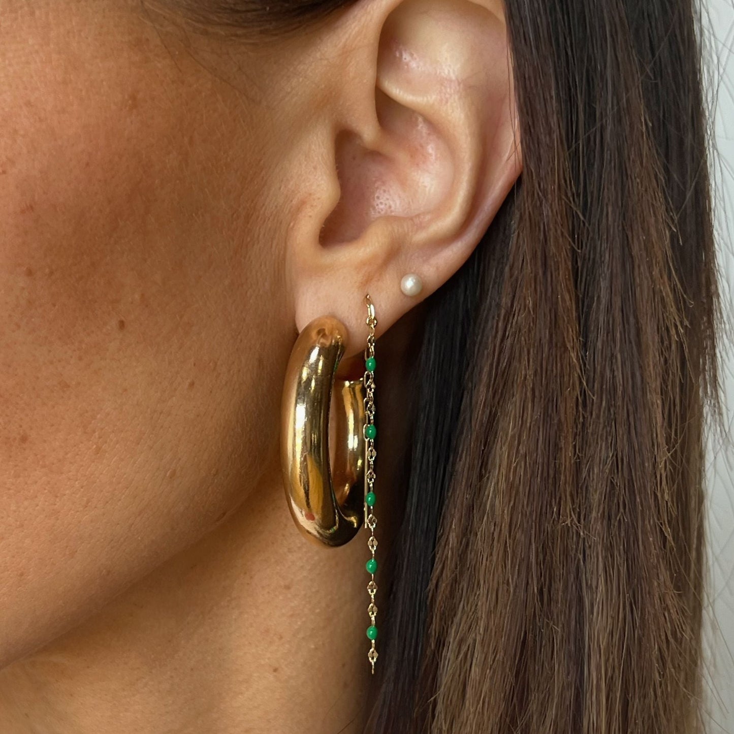 Green Threader Earrings in Portia Style