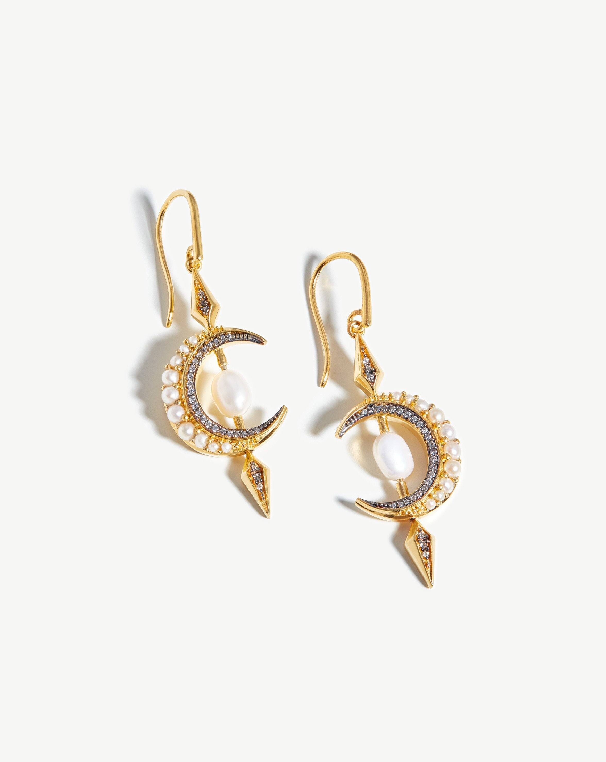 Harris Reed Crescent Moon Pearl Earrings | 18k Gold Vermeil/Pearl