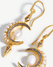 Harris Reed Crescent Moon Pearl Earrings | 18k Gold Vermeil/Pearl