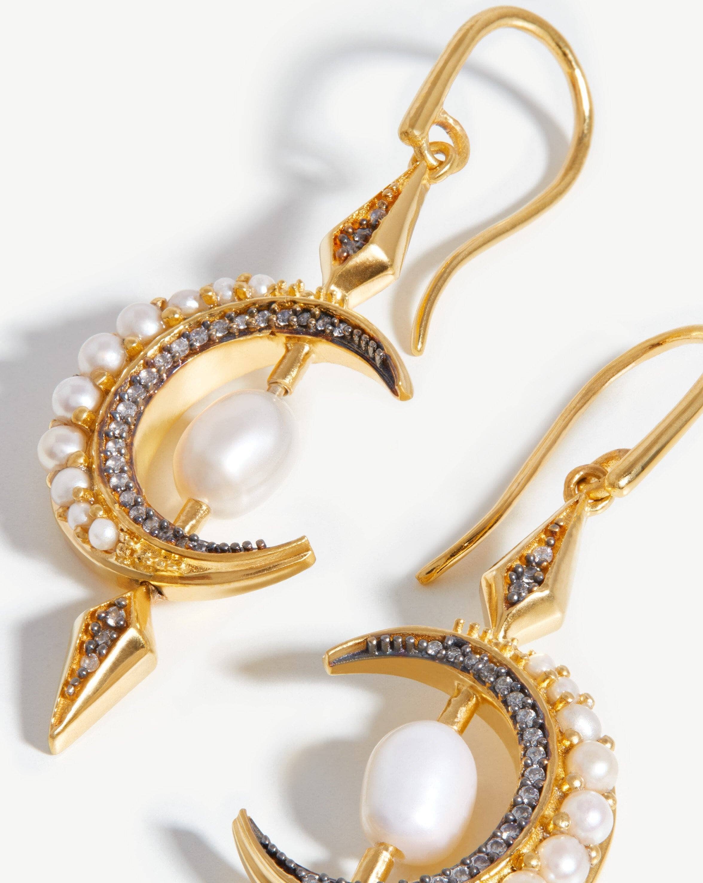 Harris Reed Crescent Moon Pearl Earrings | 18k Gold Vermeil/Pearl