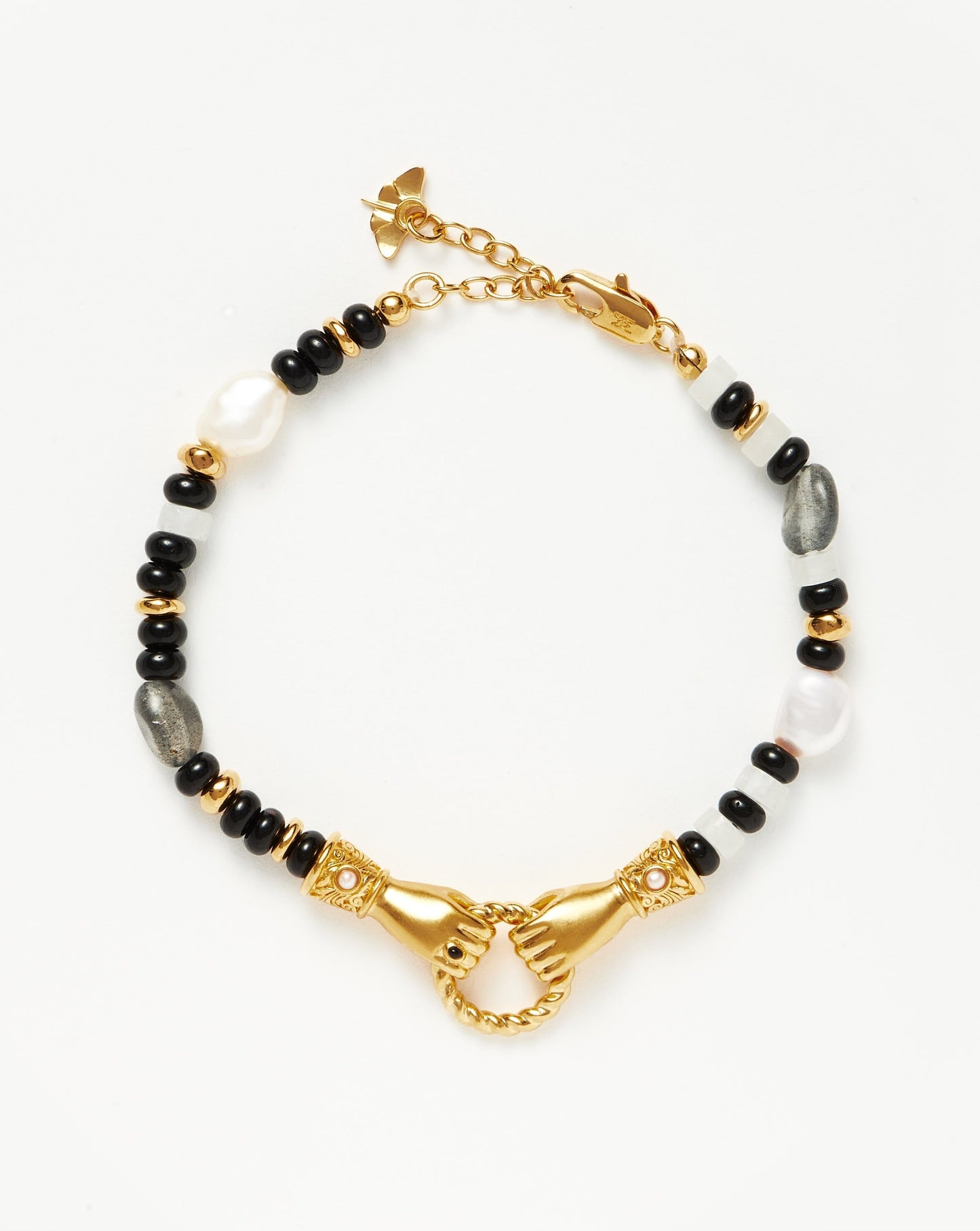 Beaded Gemstone Bracelet with Gold Plated Chalcedony and Pearl