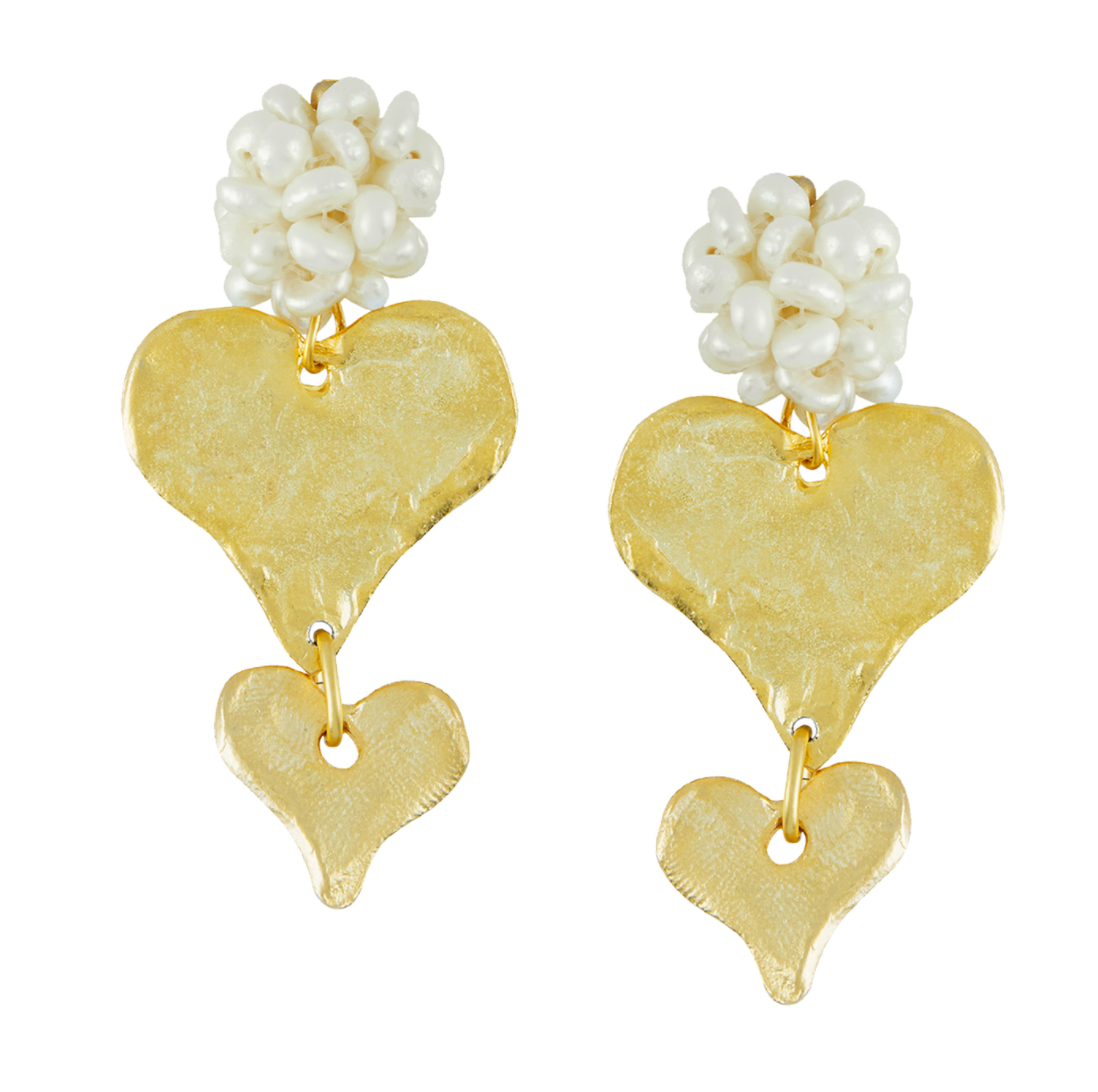 Heart Shaped Pearl Cluster Stack Earrings