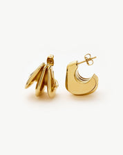 Hera Dome Triple Ridge Hoop Earrings | Gold Plated