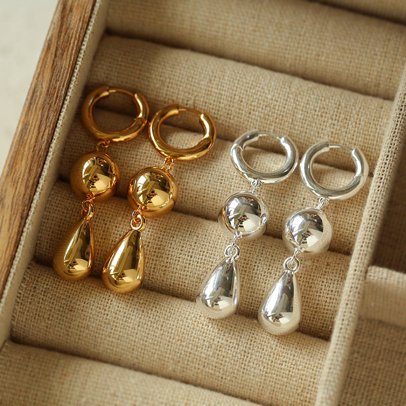 Teardrop Gold Ball Drop Hoop Earrings