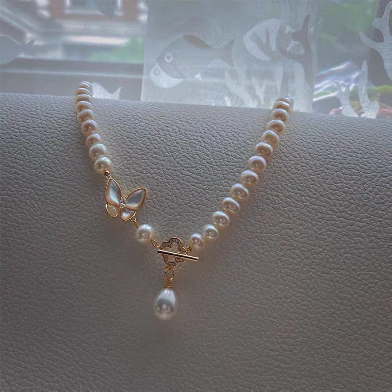 Butterfly Pendant Freshwater Pearl Necklace