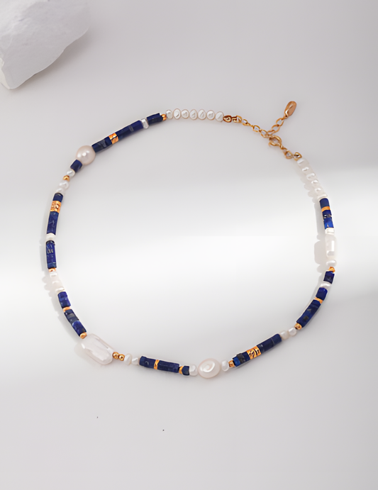 Lapis Lazuli Pearl Silver Necklace 1