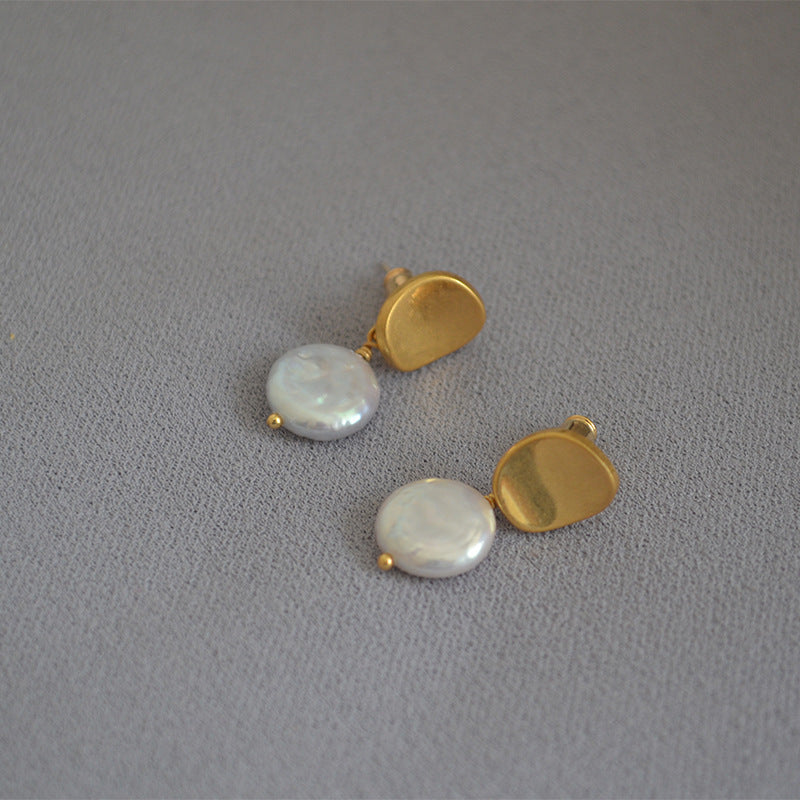 Elegant Gold Pearl Button Earrings