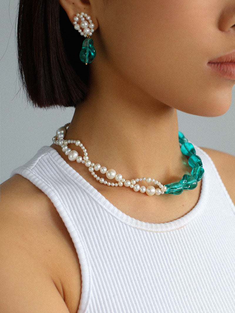 Bold Blue Baroque Pearl Necklace and Earrings