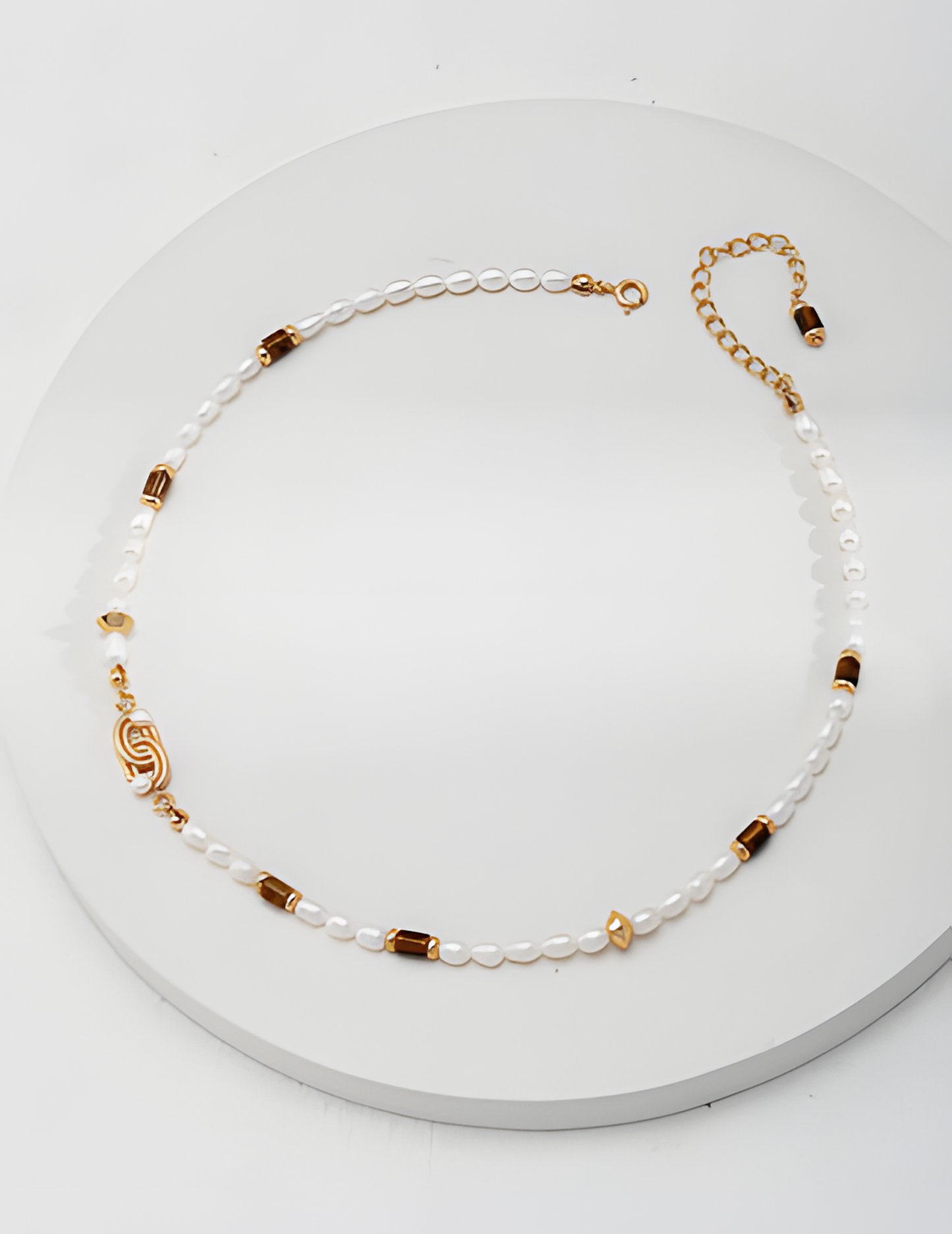 Retro Pearl Tiger Eye Necklace 1