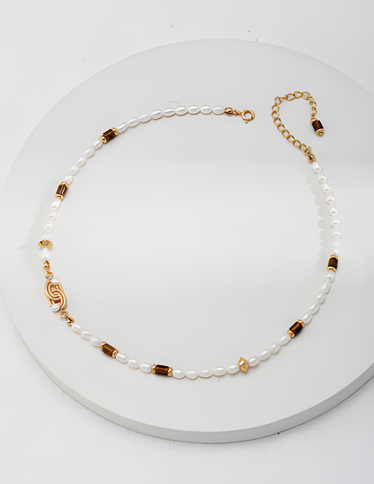 Retro Pearl Tiger Eye Necklace 1